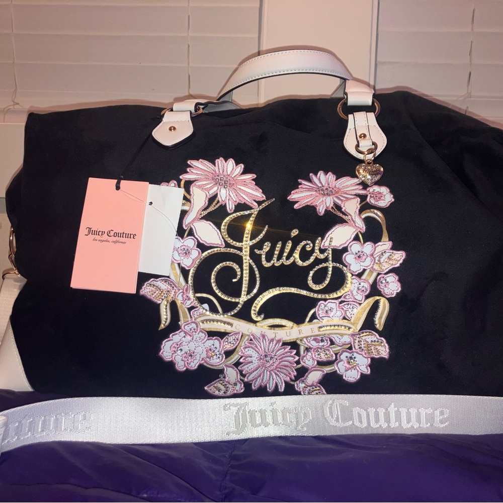 Juicy Couture Black and Pink Floral ‘In Bloom’ Duffle